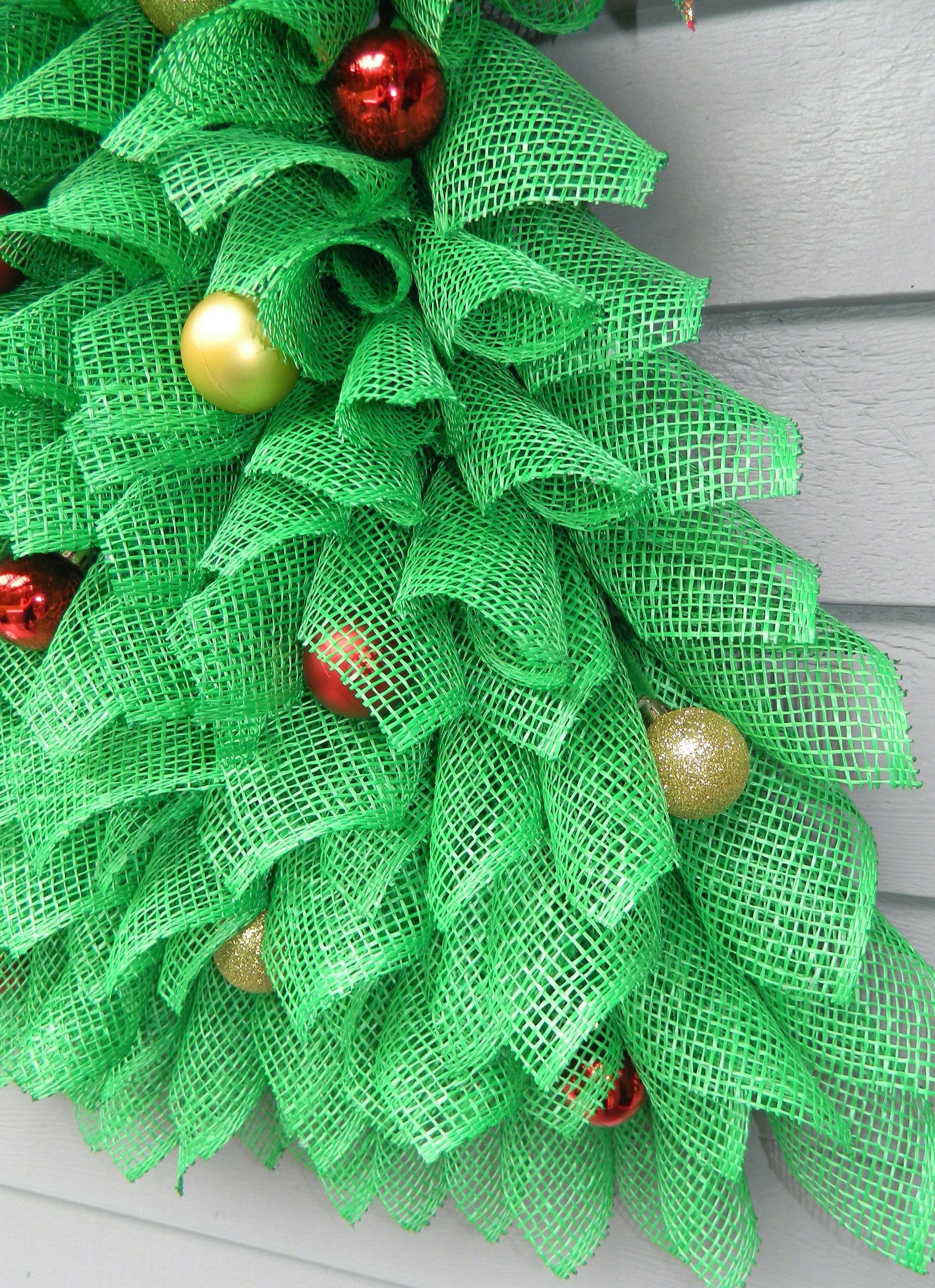 Christmas Tree Front Door Wreath Burlap Christmas Wreath Etsy