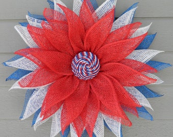 Patriotic Front Door Wreath, Fourth of July Mesh Wreath, American Flag Wreath, Red White Blue Wreath, Flower Front Door Wreath, Memorial Day