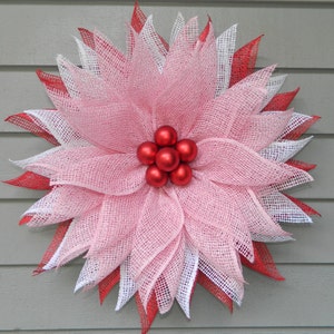 Poinsettia Wreath, Valentine Wreath, Spring Summer Front Door Wreath, Red and Pink Wreath, Burlap Flower Wreath, Flower Front Door Wreath