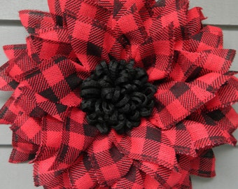 Buffalo Plaid Burlap Flower Wreath: Farmhouse Christmas Decor