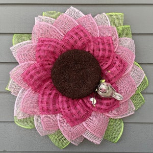 Pink Ombre Burlap Sunflower Wreath: Spring Front Door Decor