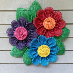 Daisy Wreath for Front Door, Triple Flower Wreath, Daisy Door Hanger, Rainbow Flower Wreath, Spring Summer Wreath