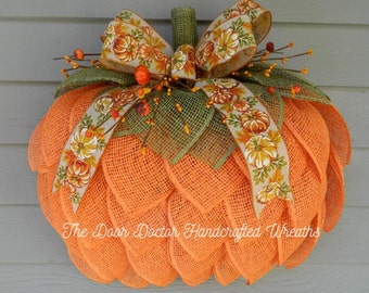 Best Seller Pumpkin Wreath for Front Door, Pumpkin Door Hanger, Burlap Mesh Pumpkin, Fall Door Wreath, 3D Pumpkin Wreath
