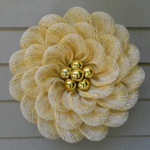 Gold Christmas Flower Wreath For Your Front Door, Daisy Wreath, Gold Christmas Wreath, Glam Wreath, Mesh Daisy Wreath, Spring Summer Wreath
