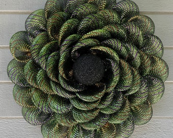 Halloween Wreath, Front Door Wreath, Halloween Flower Wreath, Black and Green Wreath, Halloween Door Decor, Daisy Wreath, Flower Wreath