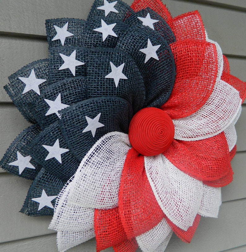American Flag Front Door Wreath Patriotic Wreath July 4th Etsy