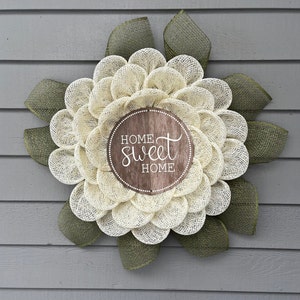 Neutral Cream Daisy Wreath For Your Front Door, Farmhouse Wreath, Home Sweet Home, Burlap Wreath, Everyday Year Round Wreath, Farmhouse Door