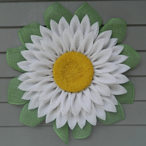 Daisy Wreath for Front Door, White Daisy Flower Wreath, Spring Summer Wreath, White Sunflower, Daisy Decor, Poly Burlap Flower Wreath