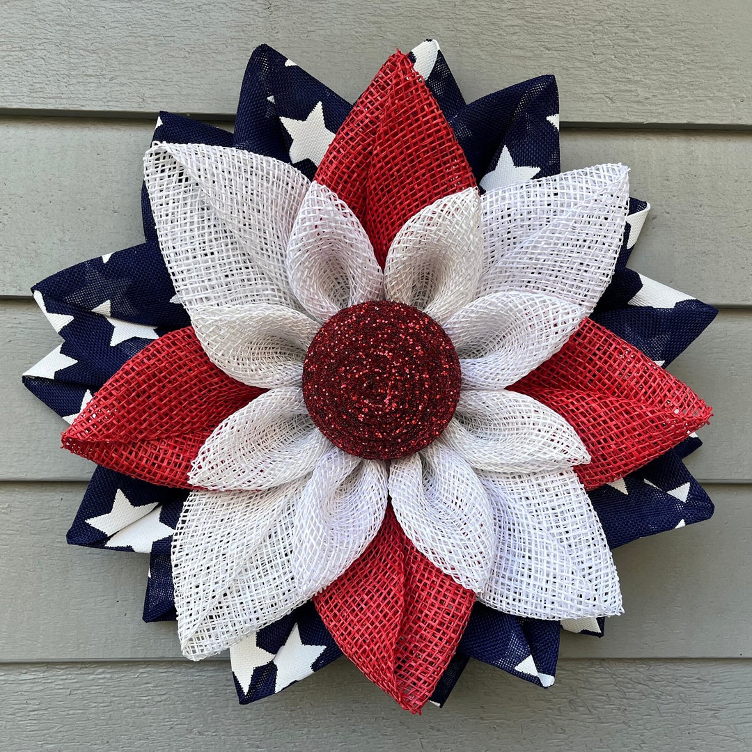 American Flag Front Door Wreath Patriotic Wreath July 4th Etsy