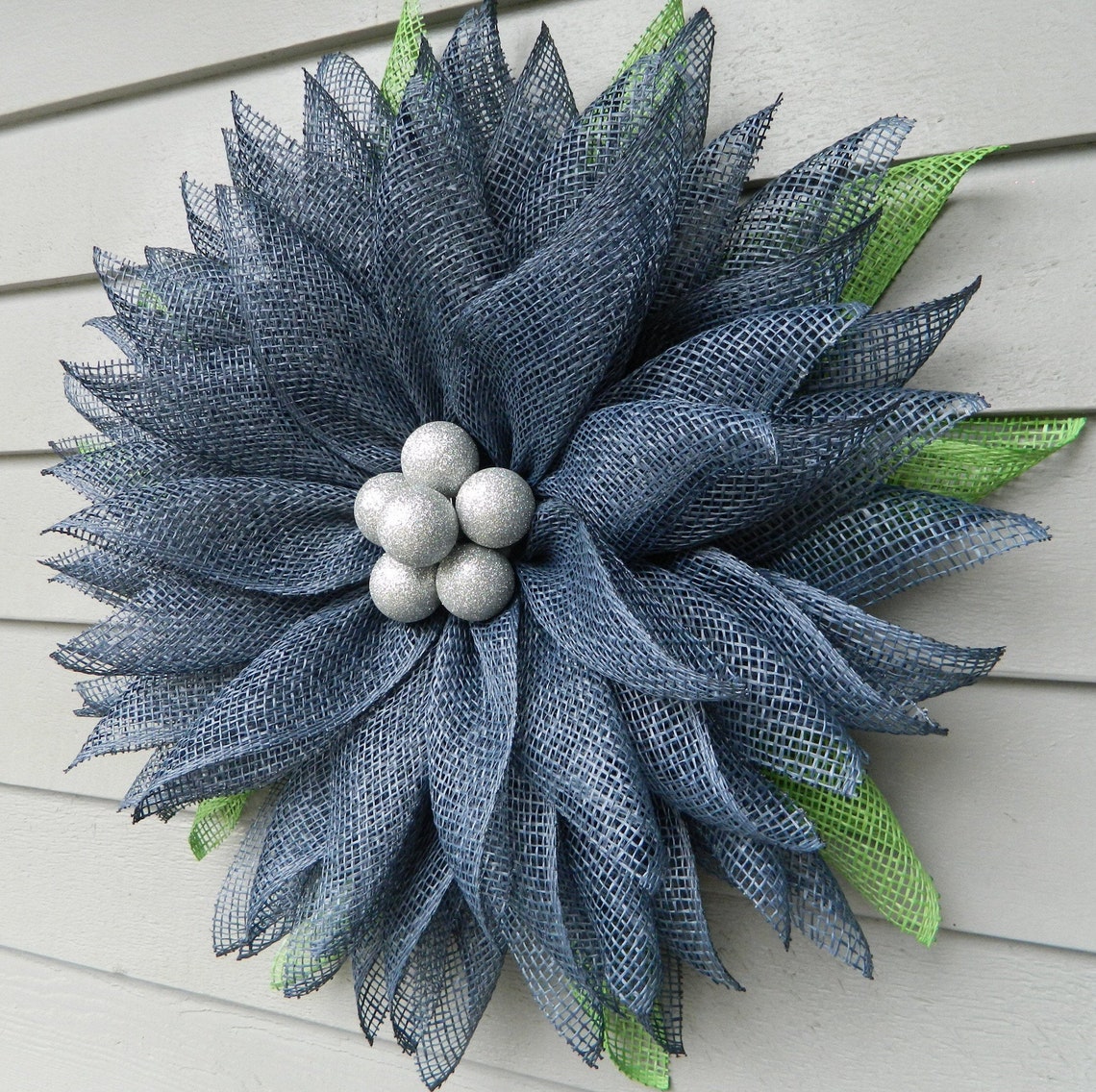 Poinsettia Flower Front Door Wreath Blue Mesh Wreath Navy Etsy