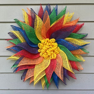 Rainbow Flower Wreath, June Pride Wreath, Rainbow Wreath, LGBTQ Wreath, Front Door Wreath, Pride Wreath, Summer Wreath