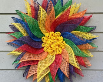 Rainbow Flower Wreath, June Pride Wreath, Rainbow Wreath, LGBTQ Wreath, Front Door Wreath, Pride Wreath, Summer Wreath