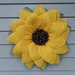 Yellow Sunflower Front Door Wreath, Burlap Sunflower Wreath, Flower Wreath, Fall Wreath, Yellow Burlap Flower Wreath, Spring Wreath