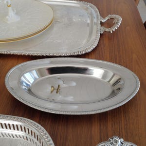 Vintage Stainless Steel Tray with Decorative Rim and High Shine
