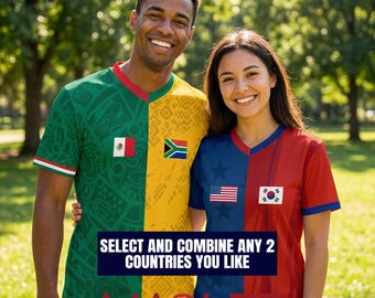 Binational Personalisable and Customisable Dual Flag Half & Half Unisex Soccer / Football Jersey (Select any 2 Countries)