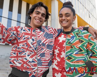 Double/Combo Flag Half and Half Bomber Jacket - Customizable (Select any 2 Countries of your choice)