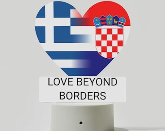 Dual Flag Heart-Shaped Acrylic LED Night Light (Customisable and Personalisable).Custom Acrylic Couples Lamp • Romantic Mood Light