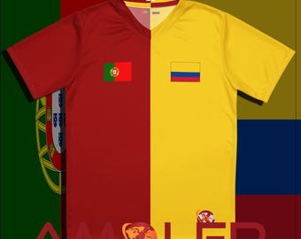 Half Portugal–Half Colombia Soccer Jersey • Unisex Binational Football Shirt • Dual Flag Heritage Kit