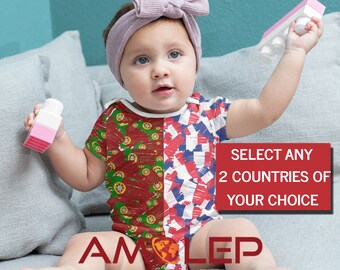 Double/Combo Grafitti Flag Half&Half (Cotton) Baby /Bodysuit/Romper - Customizable (Select any 2 Countries of your choice)