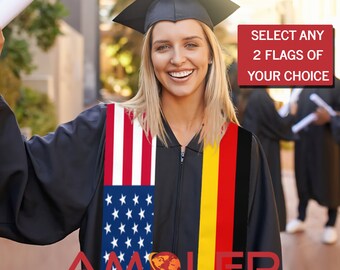 Custom Personalizable Half and Half Dual/Double Nation/Flag Graduation Stoles/Sash