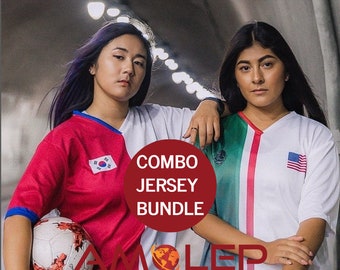 BUNDLE: 2 Womens Half and Half Customizable Amolep Multinational football /soccer Jerseys