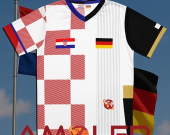 Half Croatia and Half Germany Amolep Multinational Binational Unisex football /soccer Jersey
