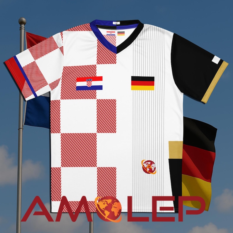 Camiseta de fútbol unisex Amolep Multinacional Binacional, mitad Croacia y mitad Alemania imagen 1