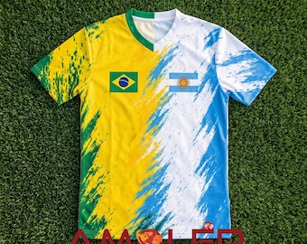 Camiseta de fútbol unisex binacional personalizable con doble bandera (seleccione 2 países).