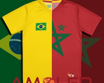 Half Brazil - Half Morocco Amolep Binational Unisex Soccer/Football Jersey (Personalisable)