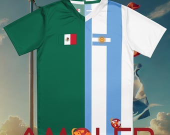 Half Mexico and Half Argentina Amolep Binational Unisex Multinational football /soccer Jersey