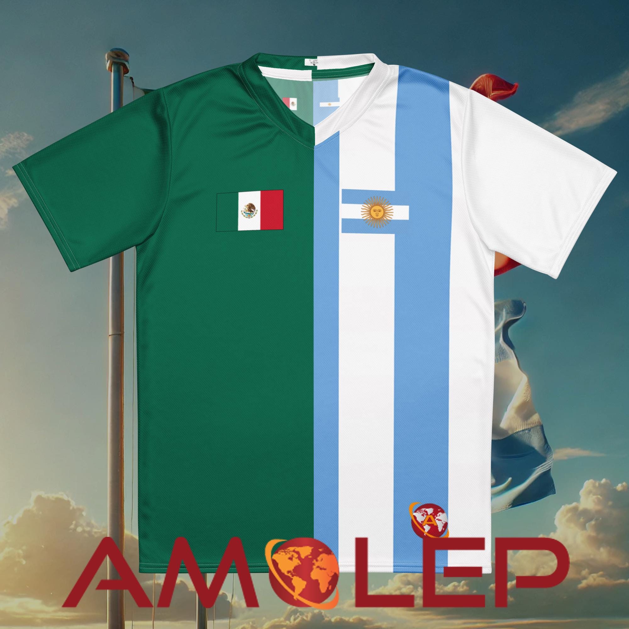 Half Mexico and Half Argentina Amolep Binational Unisex Multinational football /soccer Jersey