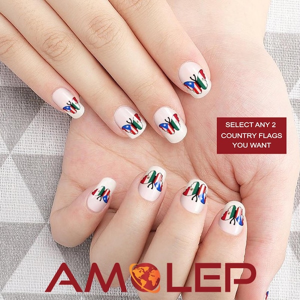 Double Flag Butterfly Nail Art Stickers & Decals (select any 2 Flags of your Choice)