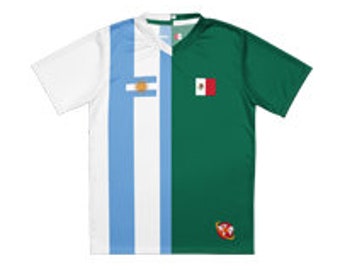 Special Sale: Half Argentina and Half Mexico Amolep Multinational football /soccer Jersey