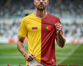 Half Portugal-Half Colombia Dual Nation Combo Flag Amolep Unisex Soccer/Football Jersey (Sale Edition)