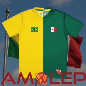 Half Brazilië Half Mexico Voetbalshirt – Amolep Binational Unisex Voetbalshirt – Unisex Fankleding – Dual Heritage Kit