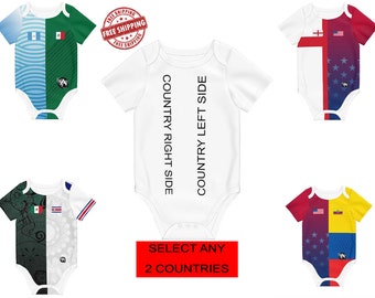 Double/Combo Flag Half and Half (Cotton) Baby /Bodysuit/Romper - Customizable (Select any 2 Countries of your choice)