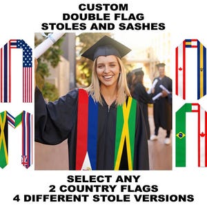 Custom Personalisable Half and Half Dual/Double Nation/Flag Graduation Stoles/Sash