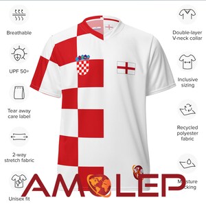 Camiseta de fútbol unisex binacional mitad Croacia mitad Inglaterra imagen 6
