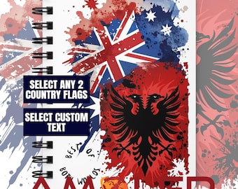 Customizable Binational Dual Flag Splash Notebook • Spiral Bound Journal with 2 Flags • Custom Gift for Writers (Personalisable)