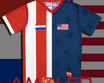 Paraguay United States Unisex Binational soccer/football Jersey (Personalisable).House Divided Soccer Jersey