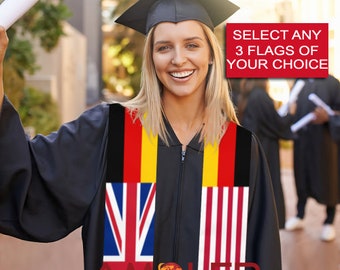 Custom Personalisable 3 Nation/Flag Graduation Stoles/Sash - Graduation Gift, Birthday Gift