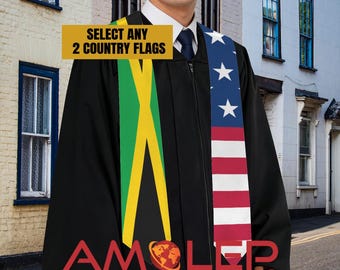 Custom Personalizable Half and Half Dual/Double Nation/Flag Graduation Stoles/Sash (Budget Version)