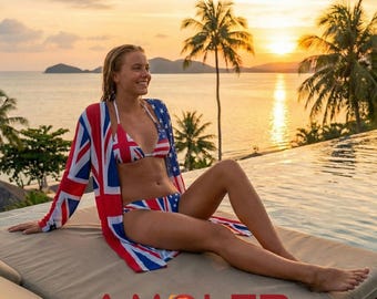 Custom Dual Flag Bikini Set • 3 Piece Swimwear with Cover Up • Two Country Beach Outfit