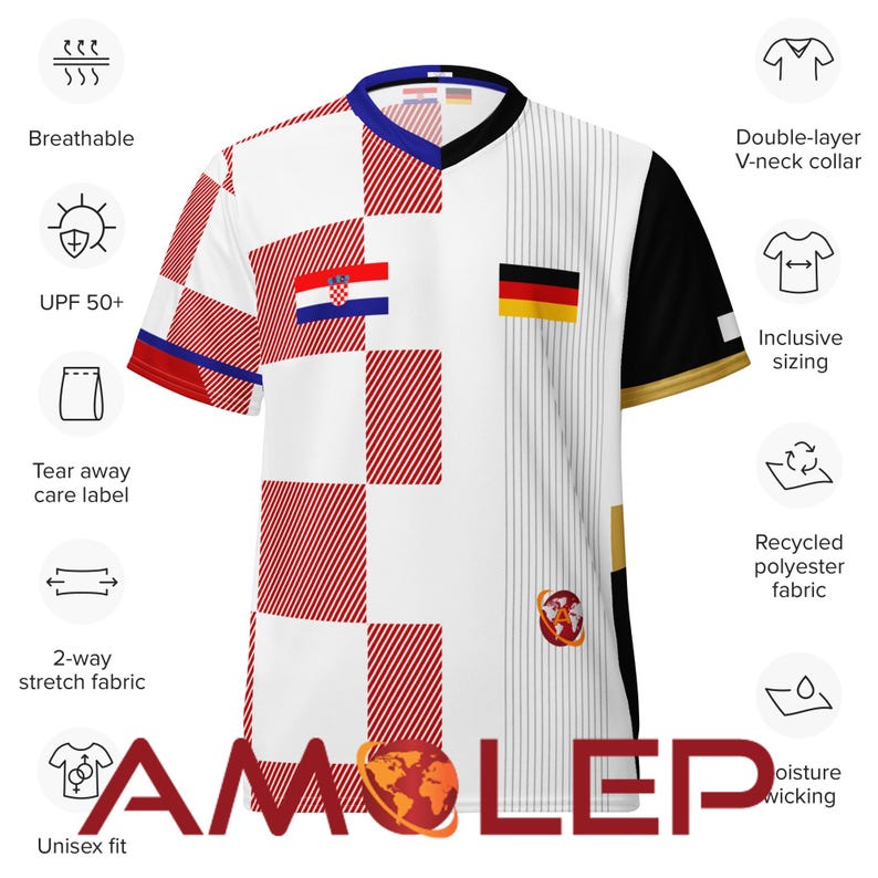 Camiseta de fútbol unisex Amolep Multinacional Binacional, mitad Croacia y mitad Alemania imagen 4