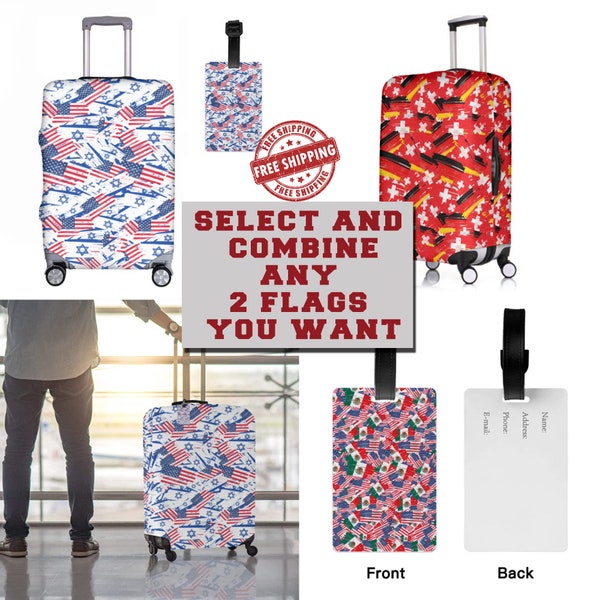 Aangepaste/personaliseerbare dubbele/dubbele vlag bagagehoes met of zonder tagset, kofferhoes, bagagehoes voor dames, bagagehoes voor mannen