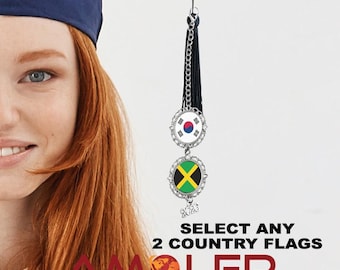 Custom Personalizable Half and Half Dual/Double Nation/Flag Graduation Cap Charm 2026