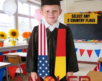 Kids Custom Personalizable Half and Half Dual/Double Nation/Flag Graduation Stoles/Sash
