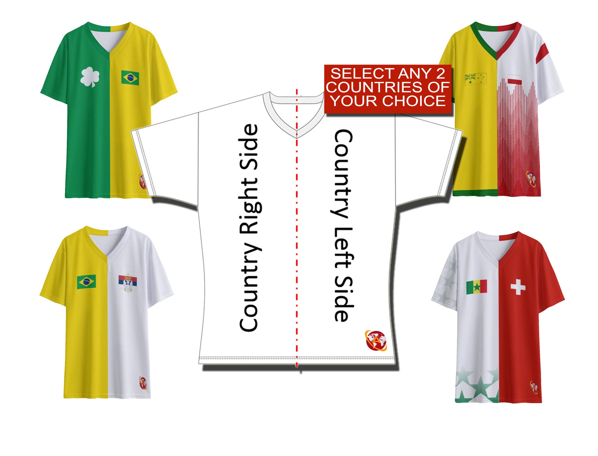 Half and Half Customizable Amolep Multinational Kids football /soccer Jersey