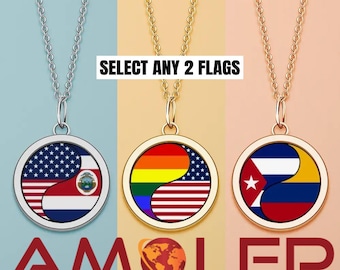 Ying Yang Dual Flag Round Metal Necklace • Round Copper Pendant • Cultural Balance Jewelry Gift
