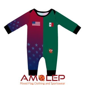 Half United States (USA) - Half Mexico Amolep AOP Rugby Long Sleeve Baby Bodysuit Romper